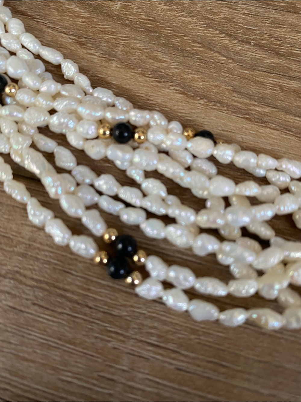 Cream Multi-Strand Pearl Necklace with Black Accent Beads - Picture 5 of 5